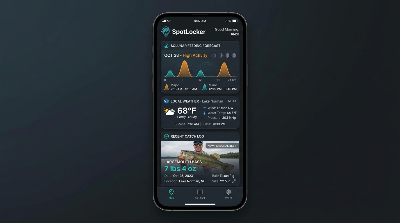 ReelPoints dashboard with current conditions and fishing activity