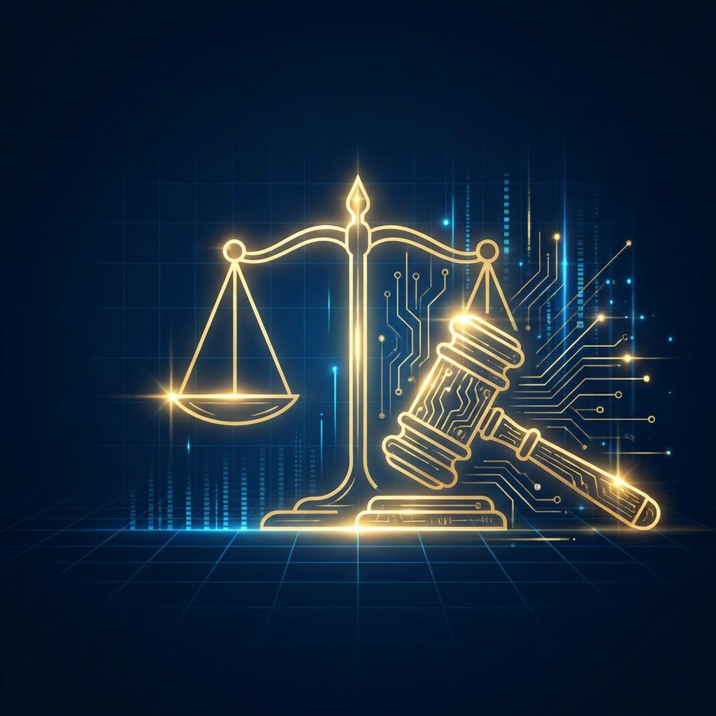 Digital scales of justice and gavel representing the VeroLegal platform